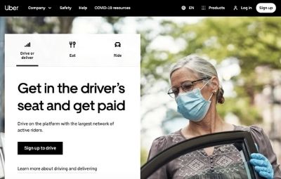 A screenshot of the Uber website.